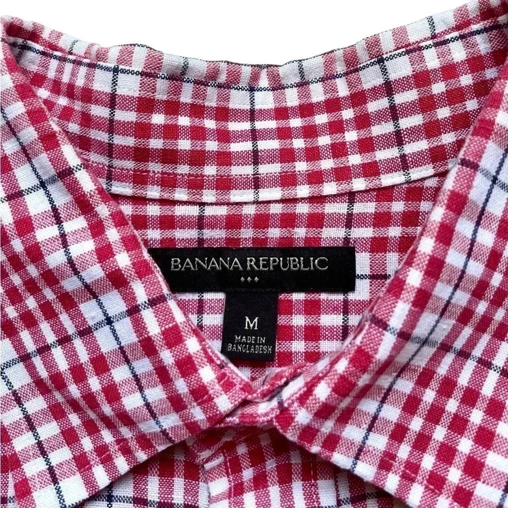Banana Republic Gingham Linen Blend Button Up Shirt Men’s Medium